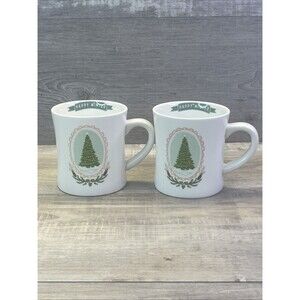 Chad Barrett Mug Cup 10 oz Happy Winter Christmas Tree Set 2